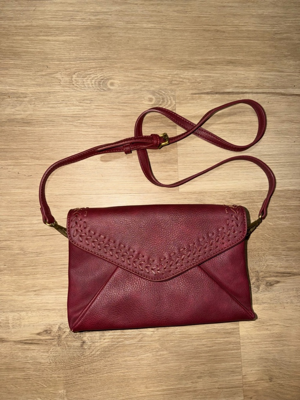 Anthropologie Wine Red Crossbody Envelope Bag with Braided Flap
